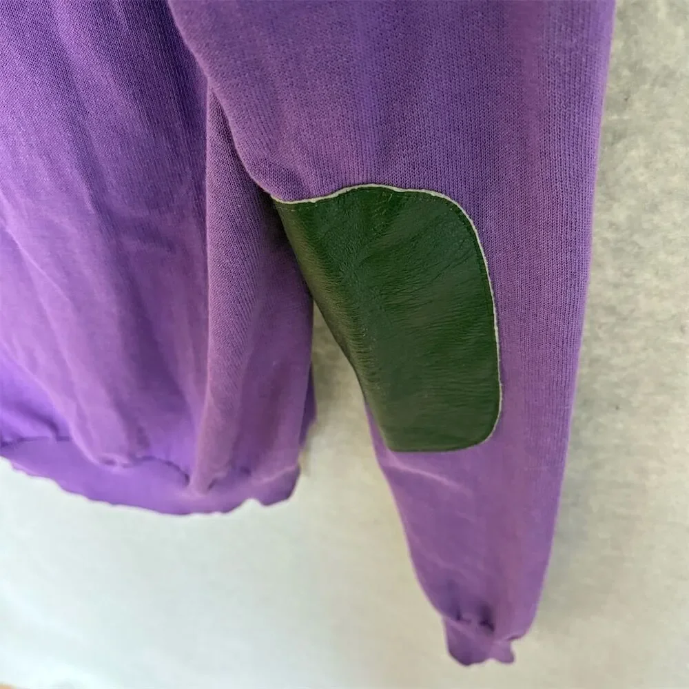Roberto Collina Unisex V-Neck Cotton and Leather Purple Sweater Size 48